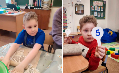 маленький мальчик на реабилитационных занятиях