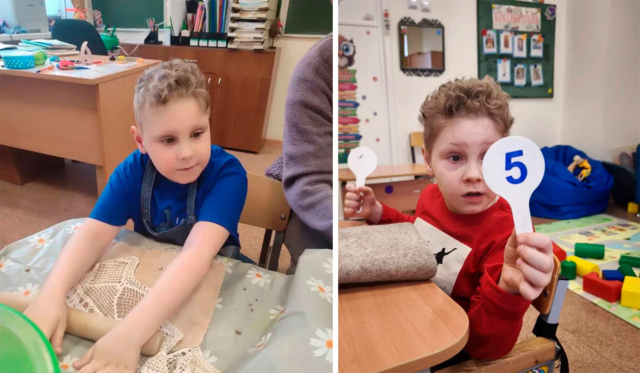 маленький мальчик на реабилитационных занятиях