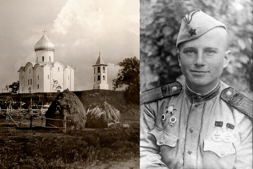 Портрет солдата на фоне храма