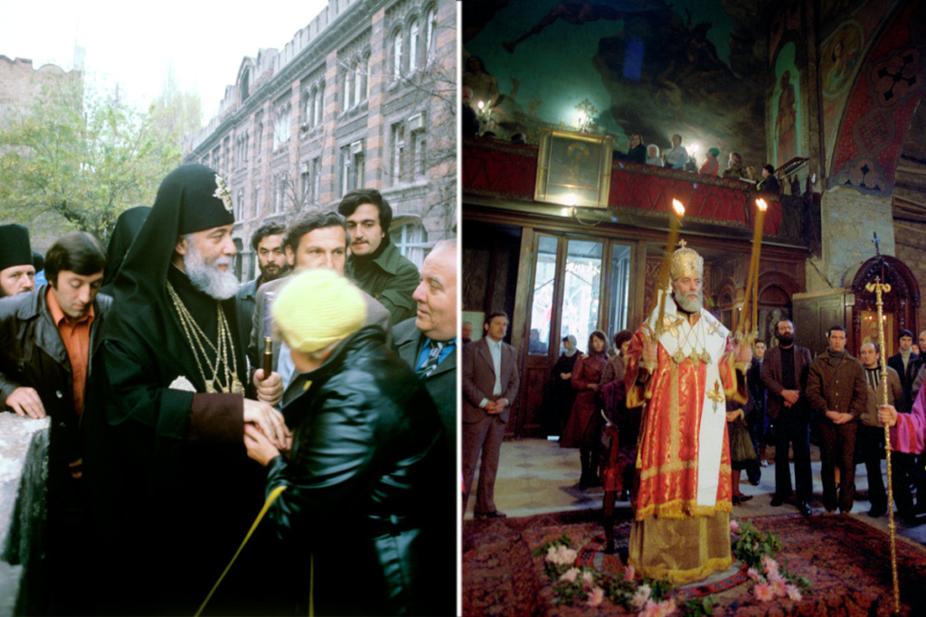 Патриарх всея Грузии Илия II, архиепископ Мцхетский и Тбилисский на улице города Мцхеты. Фото: В. Чистяков / РИА Новости, 01.04.1981. Справа – патриарх всея Грузии, архиепископ Мцхетский и Тбилисский Илия II во время службы в Сионском кафедральном соборе в Тбилиси. Фото: В. Чистяков / РИА Новости, В. Чистяков