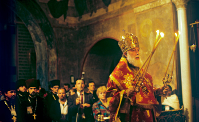 Патриарх всея Грузии Илия Второй в Успенском соборе на божественной литургии в честь 1000-летия крещения Руси.