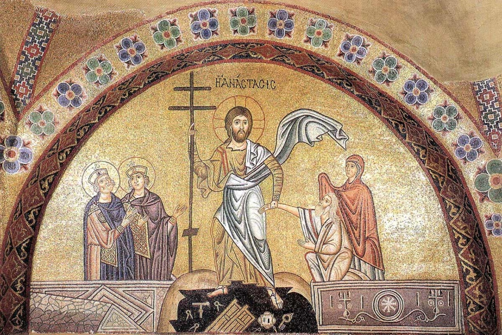 Сошествие Христа в ад (мозаика монастыря Осиос Лукас, XI век)