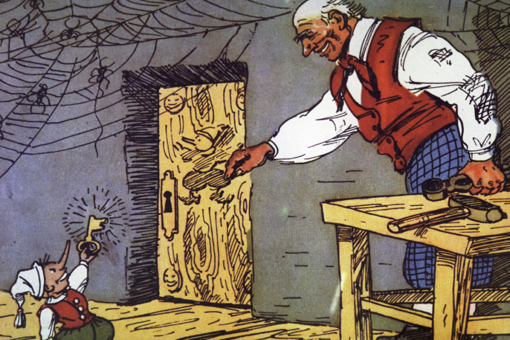 Репродукция иллюстрации художника Аминадава Моисеевича Каневского к книге Алексея Толстого "Золотой ключик".