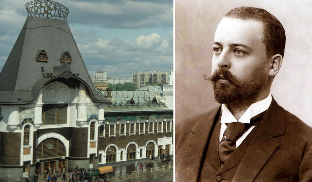Коллаж. Федор Шехтель и Здание Ярославского вокзала на Комсомольской площади в Москве