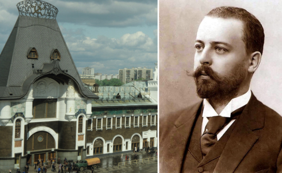 Коллаж. Федор Шехтель и Здание Ярославского вокзала на Комсомольской площади в Москве