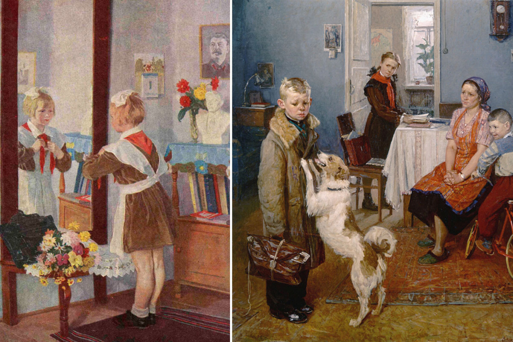 Картины прj школу. Слева &ndash; &laquo;Первое сентября&raquo;. Анатолий Волков, 1951. Справа &ndash; &laquo;Опять двойка&raquo;. Public Domain. Федор Решетников, 1952. Третьяковская галерея
