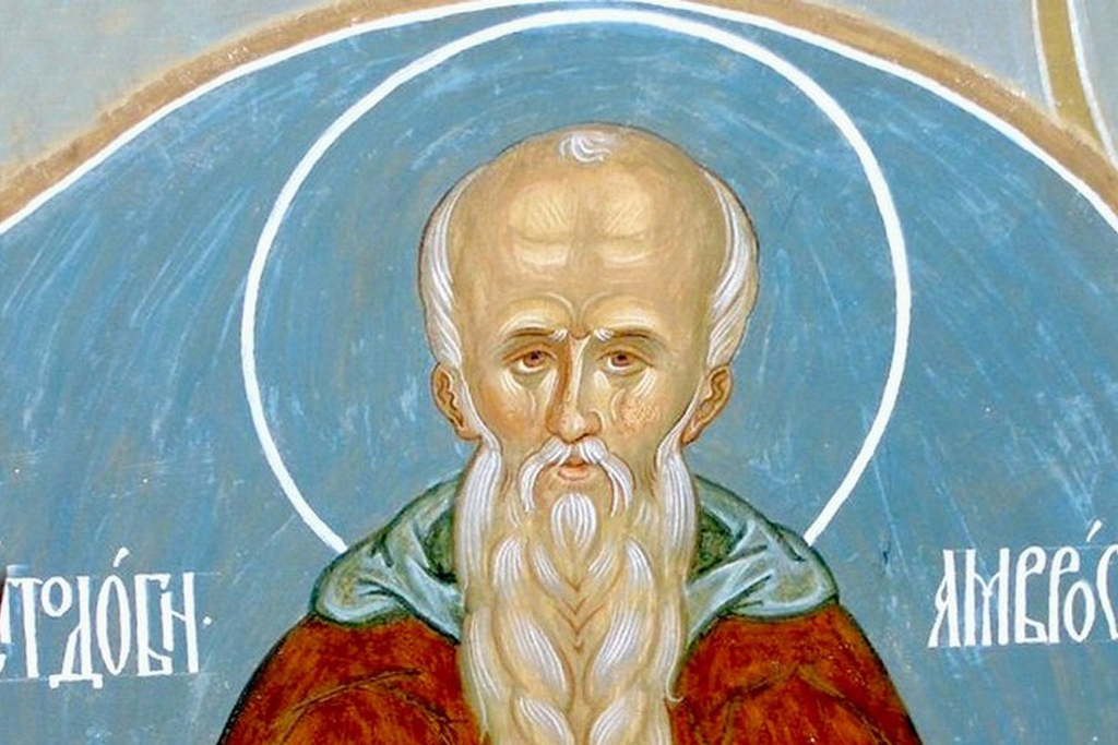 Святой преподобный Амвросий Оптинский. Фрагмент росписи церкви Владимирской иконы Божией Матери в Оптиной пустыни. Фото: diomedes2.livejournal.com