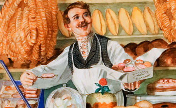 «Булочник». Из серии «Русь. Русские типы». Художник: Б.М. Кустодиев, 1920. Музей-квартира И. И. Бродского, Санкт-Петербург