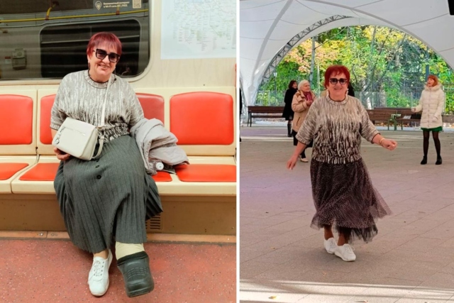 женщина в метро и в парке на танцплощадке