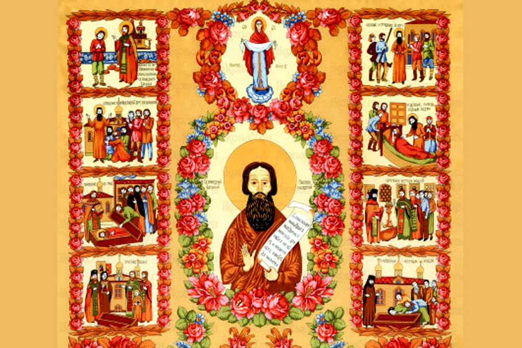 Павловопосадский платок «Житие Святого Праведного Василия» (фрагмент). Художник: Зубрицкий Виктор